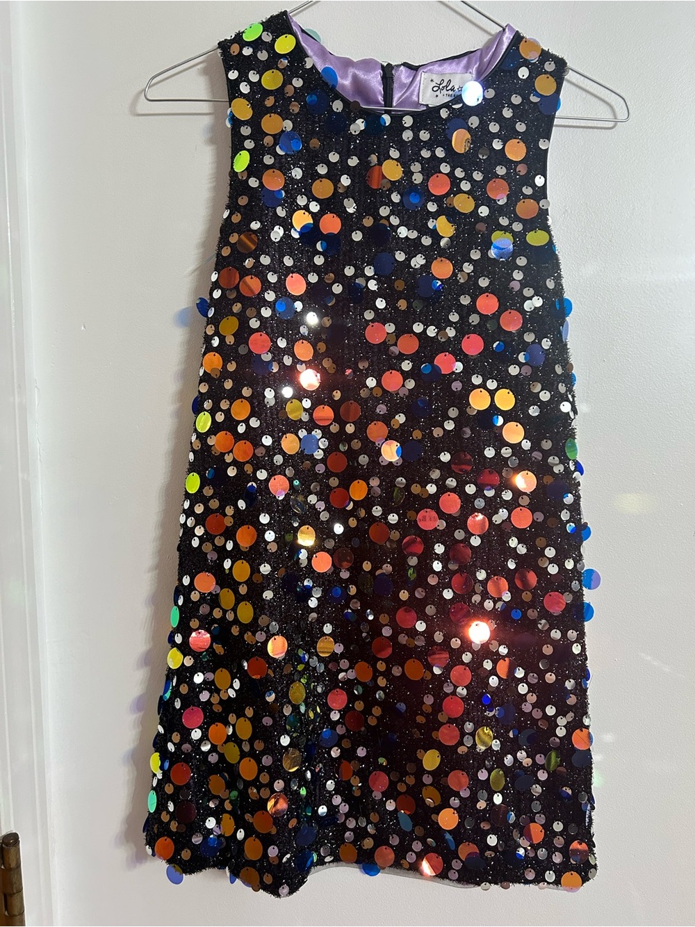 Lola + The Boys Black Sequin Dress with Multicolor Disc Embellishments